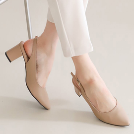 [GIRLS GOOB] Women's Comfortable Middle Chunky Heels, Dress Pointed Toe Stiletto, Pumps, Synthetic Leather - Made in KOREA